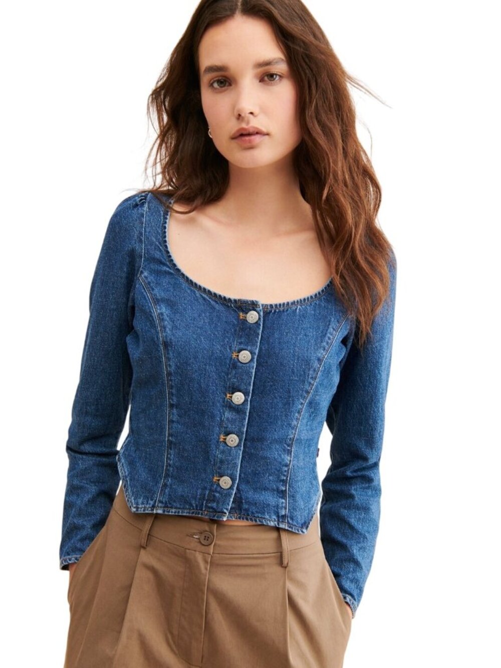 Levi's NWT Weston Denim Long Sleeve Corset Blouse Western Rodeo Size M
